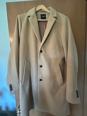 Abercrombie & Fitch Brown Pea Coat with Cream Sherpa Lining